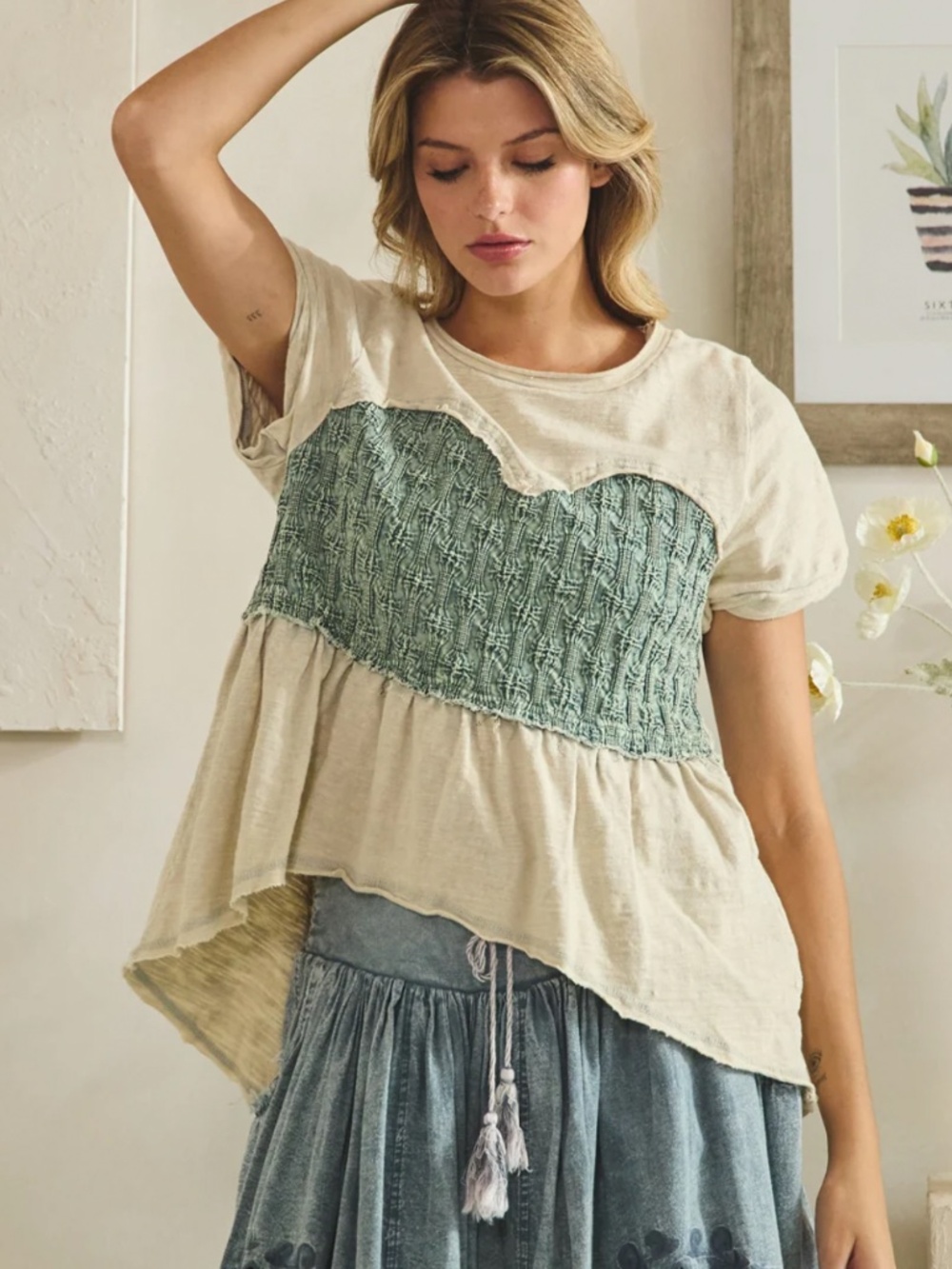 💲 OLI & HALI  “ SUMMER 2 “ OLI AND HALI  WASHED SMOCKED PEPLUM TOP 61A